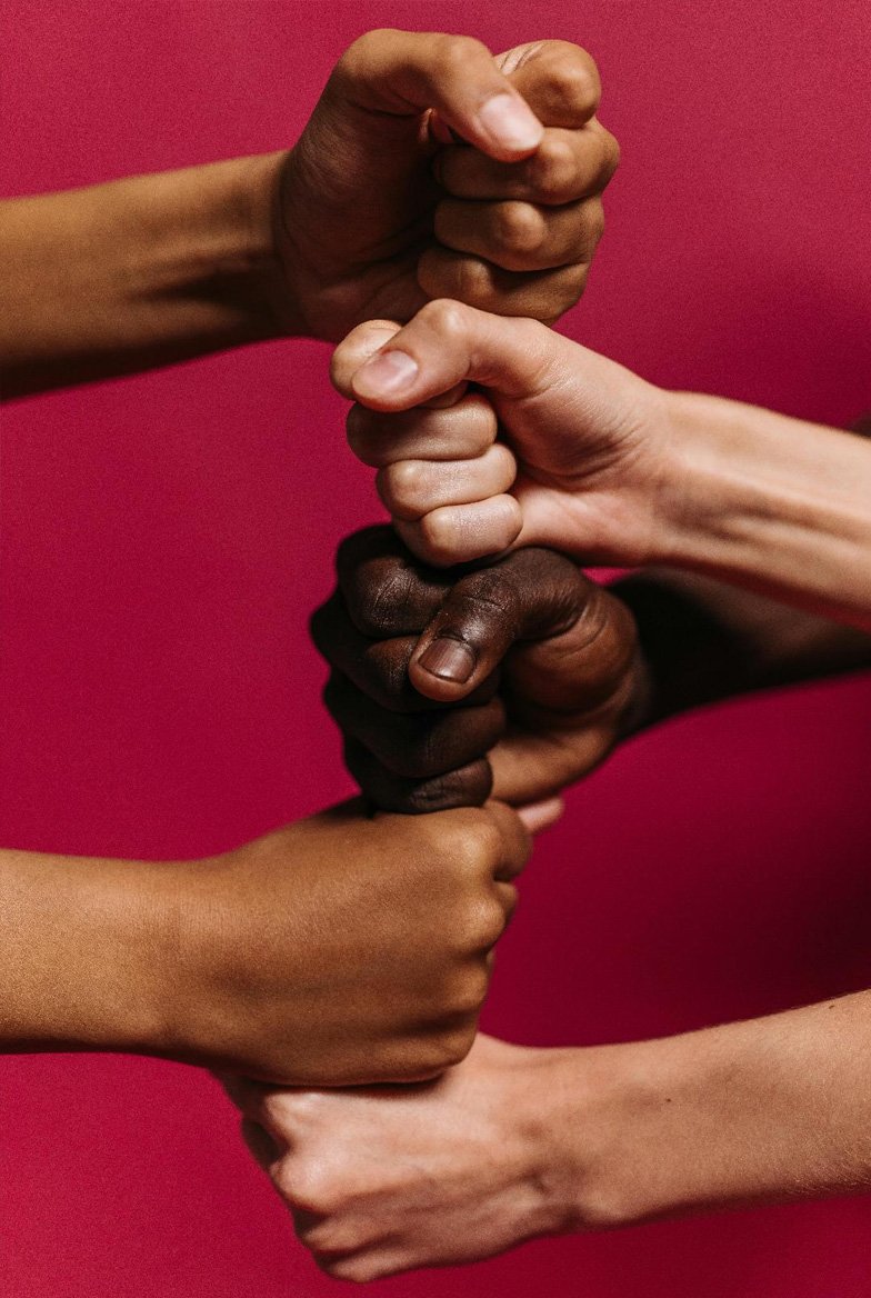Hands united in solidarity